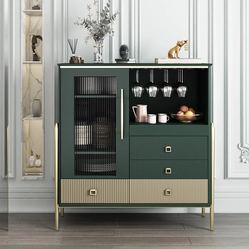 Mesa buffet de madera maciza, tablero auxiliar contemporáneo con gabinetes y cajones Verde Clearhalo