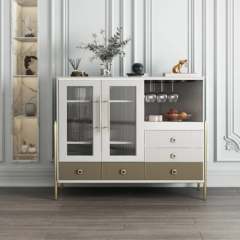 Mesa buffet de madera maciza, tablero auxiliar contemporáneo con gabinetes y cajones Verde Clearhalo