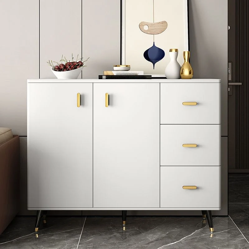 Mesa buffet de madera y piedra con 4 estantes Glam Dining Server Blanco Clearhalo