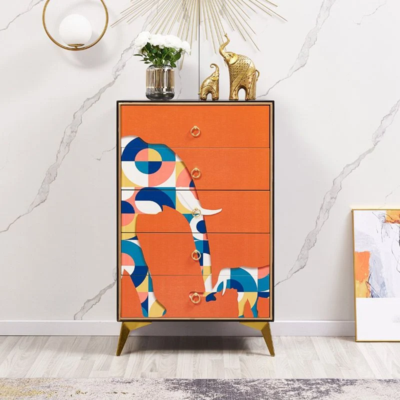 Mesa buffet de madera, tablero auxiliar de estilo moderno con gabinetes y cajones Naranja Clearhalo