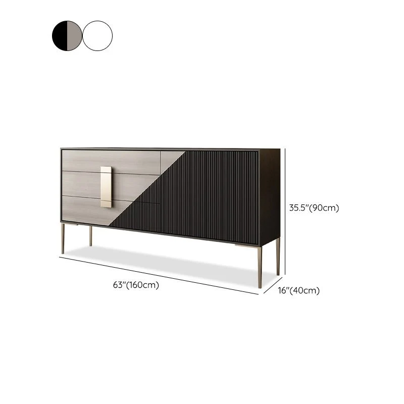 Mesa buffet de madera, tablero auxiliar moderno y contemporáneo con gabinetes y cajones Negro Clearhalo