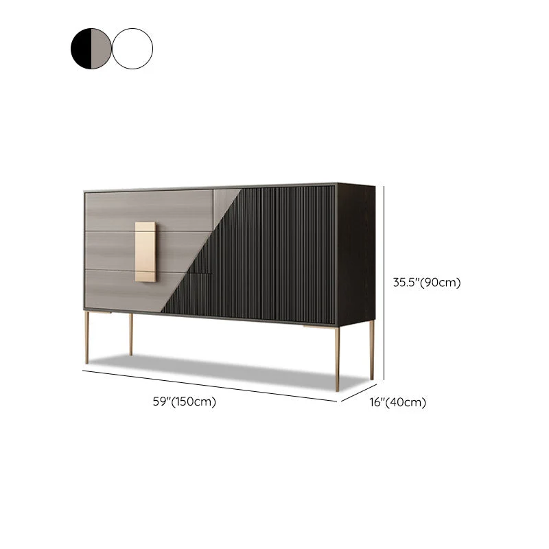 Mesa buffet de madera, tablero auxiliar moderno y contemporáneo con gabinetes y cajones Negro Clearhalo