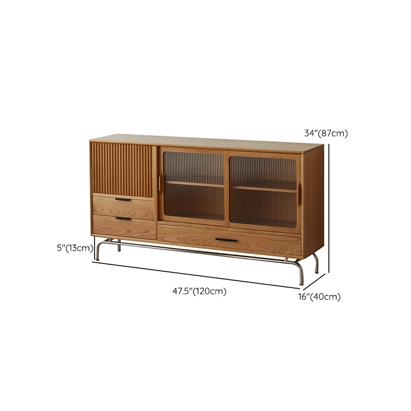 Mesa de buffet marrón con estanterí ajustable, servidor de comedor moderno de madera de cerezo, con puerta de cristal Clea...