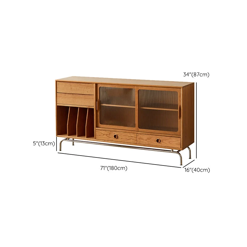 Mesa de buffet marrón con estanterí ajustable, servidor de comedor moderno de madera de cerezo, con puerta de cristal Clea...