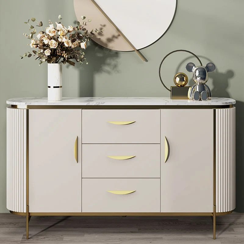 Mesa buffet moderna con tablero lateral de piedra con gabinetes y cajones Blanco Clearhalo