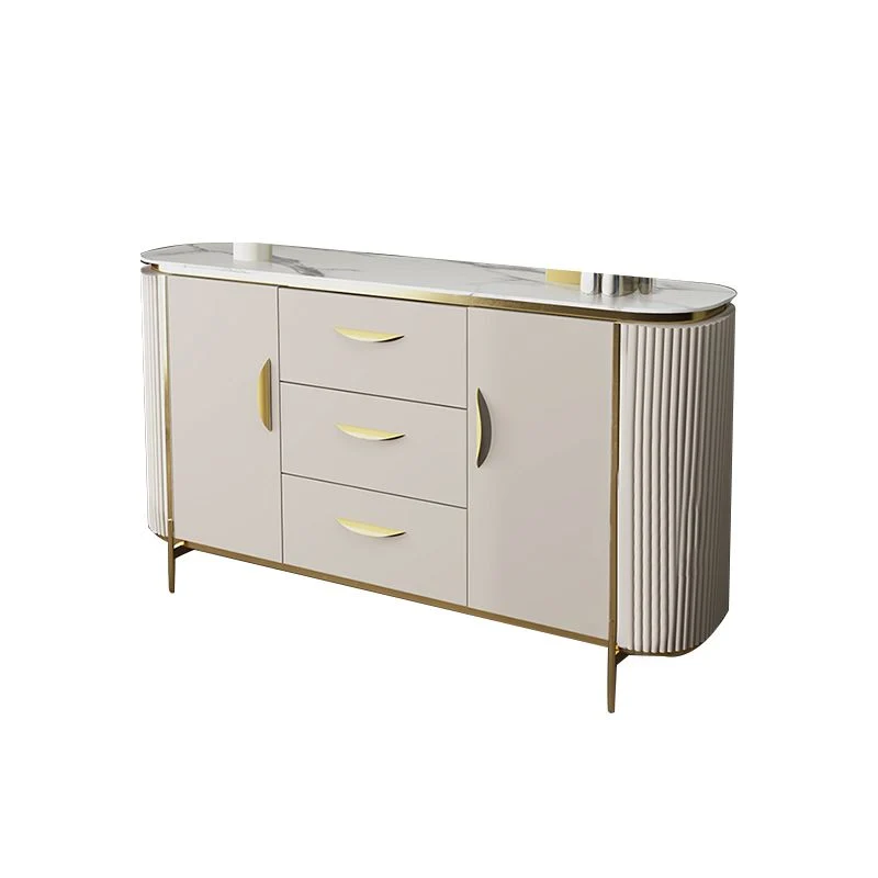 Mesa buffet moderna con tablero lateral de piedra con gabinetes y cajones Blanco Clearhalo
