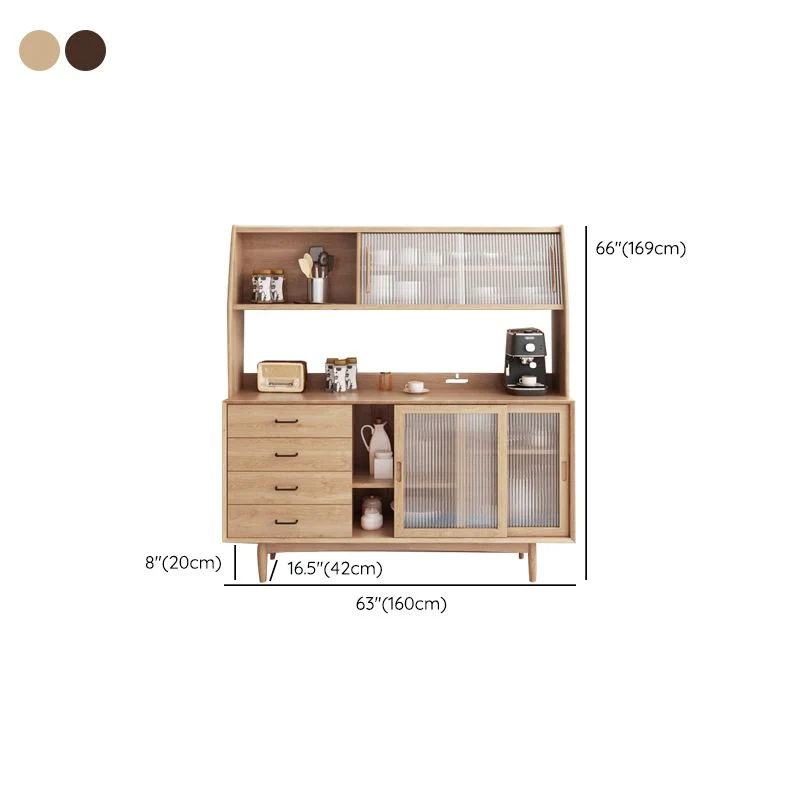 Mesa de buffet moderna de madera maciza de pino con tablero lateral de 4 cajones y puerta de vidrio Nuez Clearhalo