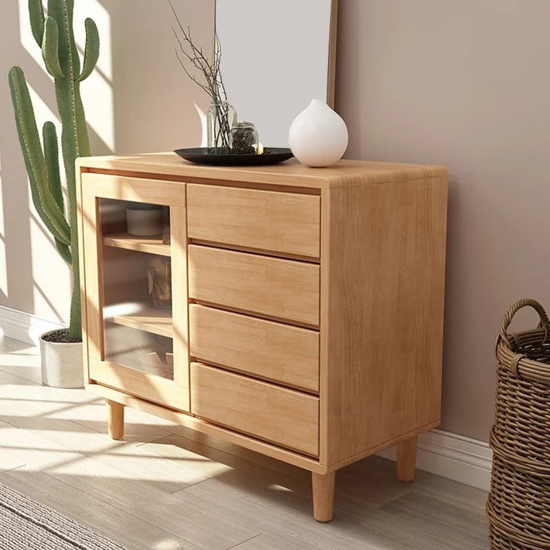 Mesa de buffet moderna de madera maciza, tablero lateral de 31,5 pulgadas con gabinete y cajones Naturales Clearhalo