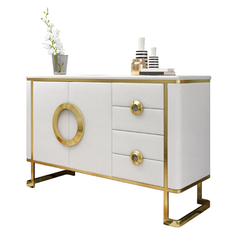 Mesa buffet de mármol, tablero auxiliar estilo Glam con gabinetes y cajones Blanco Clearhalo