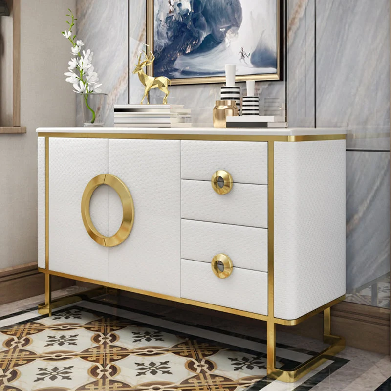 Mesa buffet de mármol, tablero auxiliar estilo Glam con gabinetes y cajones Blanco Clearhalo