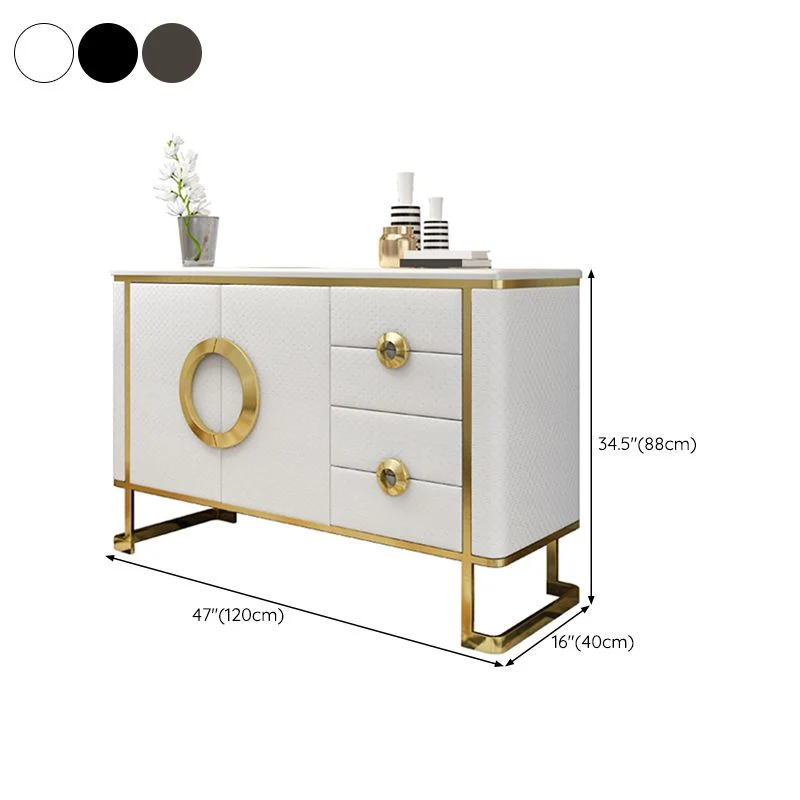 Mesa buffet de mármol, tablero auxiliar estilo Glam con gabinetes y cajones Blanco Clearhalo