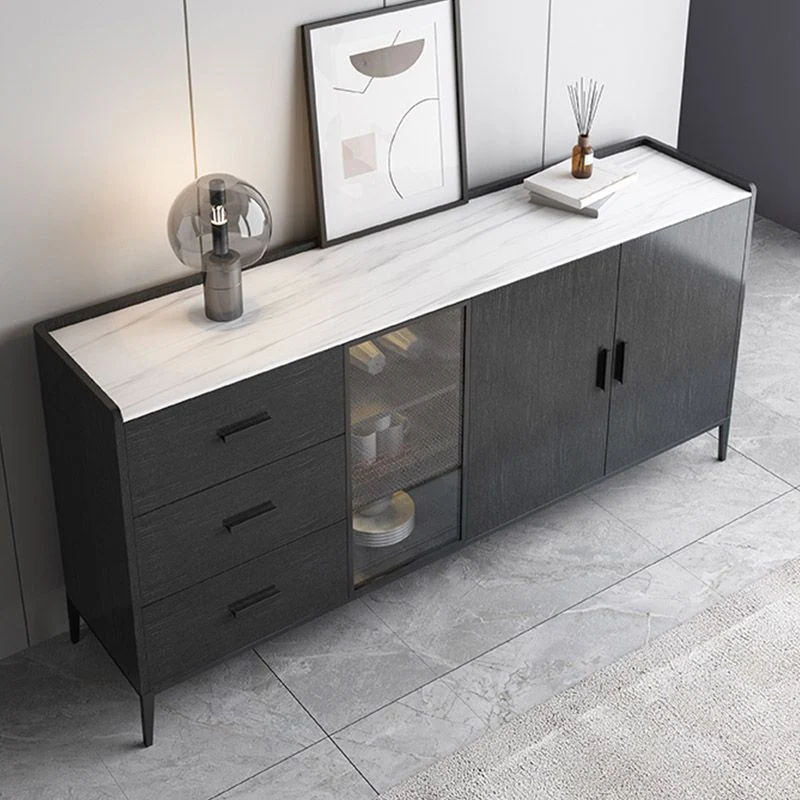 Mesa buffet de piedra estilo buffet Credenza con gabinetes y cajones Marron Clearhalo