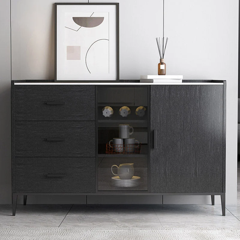Mesa buffet de piedra estilo buffet Credenza con gabinetes y cajones Marron Clearhalo