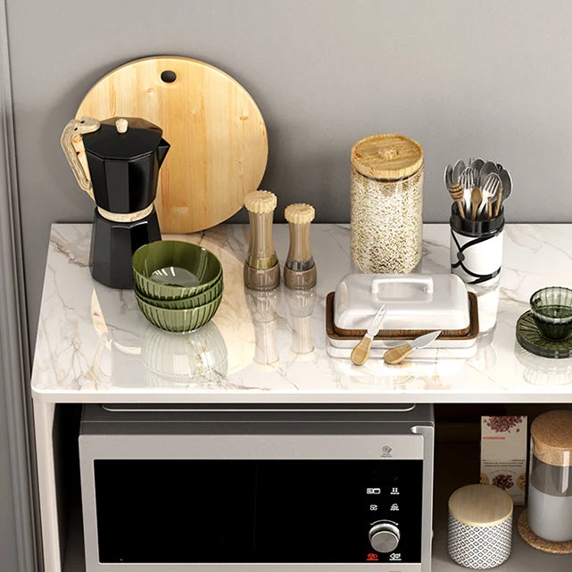Mesa buffet de piedra, tablero auxiliar de estilo moderno con gabinetes y cajones Blanco Clearhalo