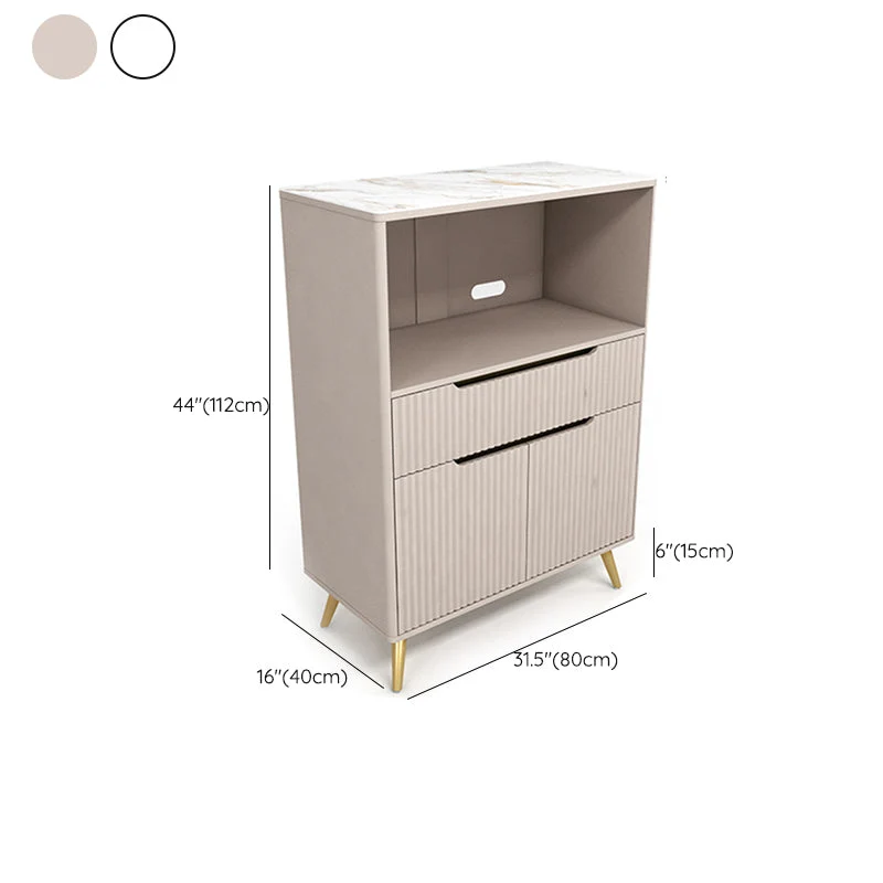 Mesa buffet de piedra, tablero auxiliar de estilo moderno con gabinetes y cajones Blanco Clearhalo