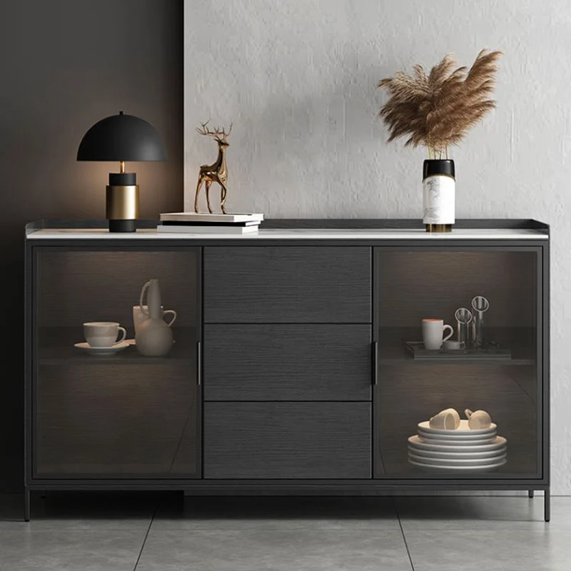 Mesa buffet de piedra, tablero auxiliar de estilo moderno con cajones y gabinetes Gris Clearhalo