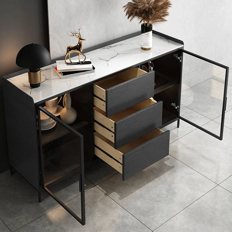 Mesa buffet de piedra, tablero auxiliar de estilo moderno con cajones y gabinetes Gris Clearhalo