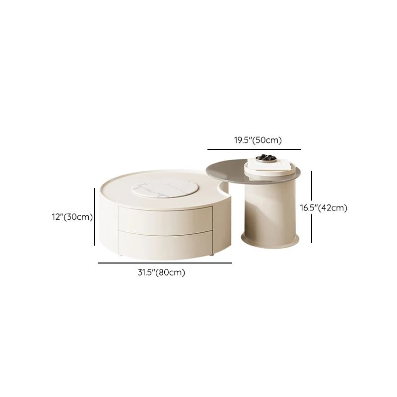 Mesa de cóctel de café de pizarra con pedestal redondo blanco de 2 piezas con almacenamiento Clearhalo