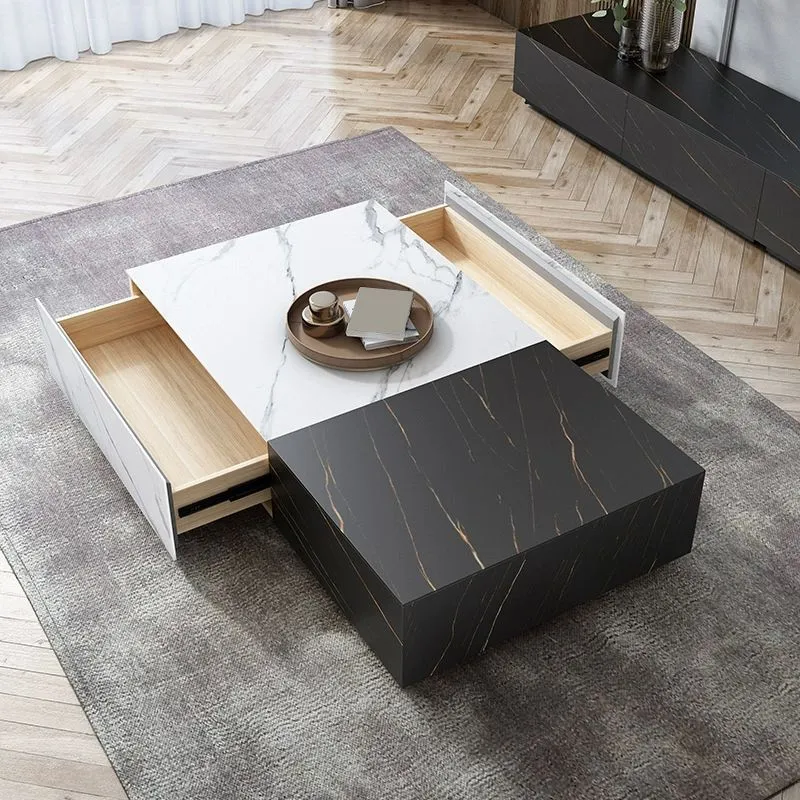 Mesa de cóctel de café rectangular de pizarra de bloque de 27" de ancho con almacenamiento Clearhalo