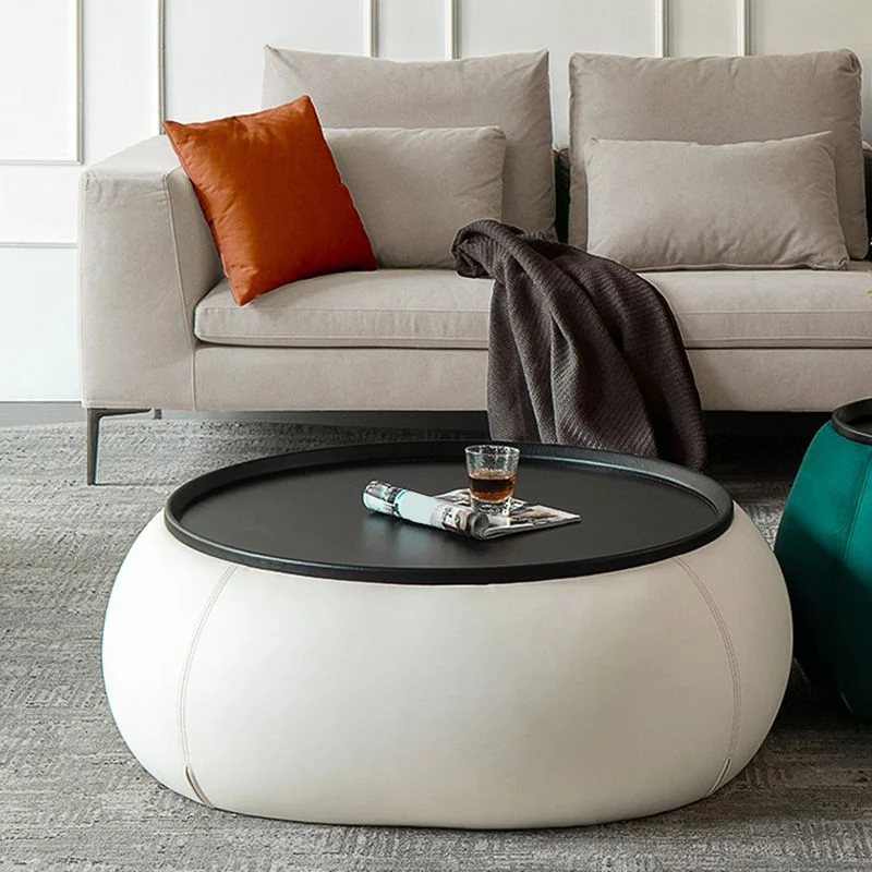 Mesa de cóctel de centro negra de madera redonda contemporánea con almacenamiento Clearhalo
