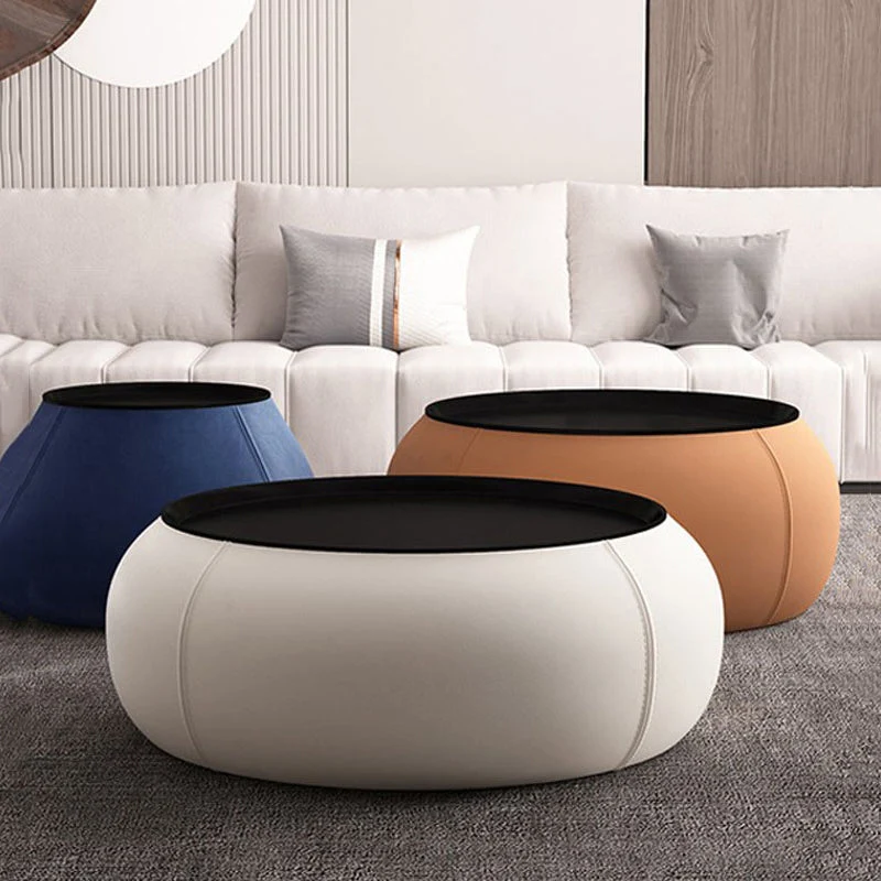 Mesa de cóctel de centro negra de madera redonda contemporánea con almacenamiento Clearhalo