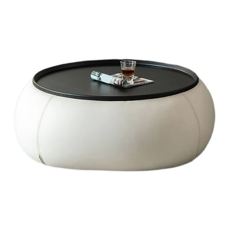 Mesa de cóctel de centro negra de madera redonda contemporánea con almacenamiento Clearhalo
