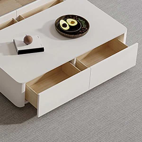 Mesa de cóctel de centro rectangular blanca individual contemporánea de 15" de alto con almacenamiento Clearhalo