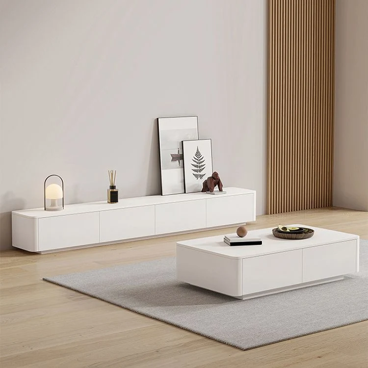 Mesa de cóctel de centro rectangular blanca individual contemporánea de 15" de alto con almacenamiento Clearhalo