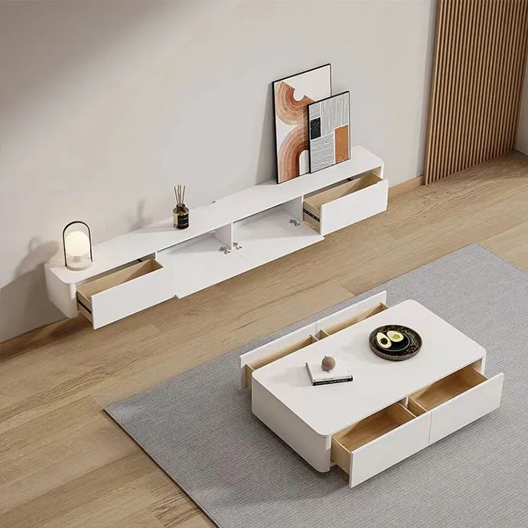 Mesa de cóctel de centro rectangular blanca individual contemporánea de 15" de alto con almacenamiento Clearhalo