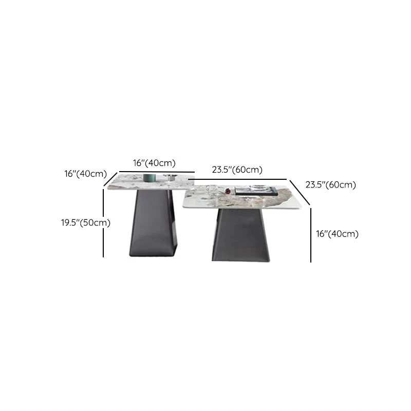 Mesa de cóctel redonda con tapa de pizarra y base de metal negro contemporánea Clearhalo