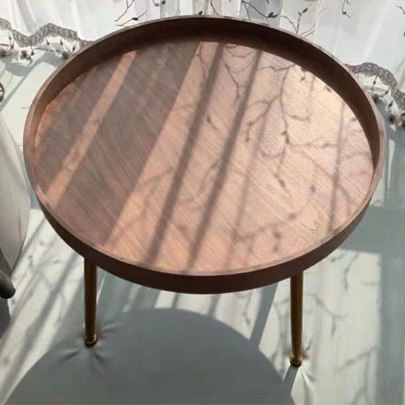 Mesa de centro contemporánea Mesa de cóctel de café redonda de 4 patas Nogal Clearhalo