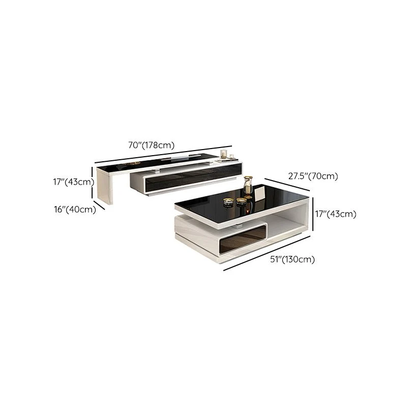 Mesa de centro rectangular de 4 cajones de piedra individual con estante de almacenamiento Clearhalo
