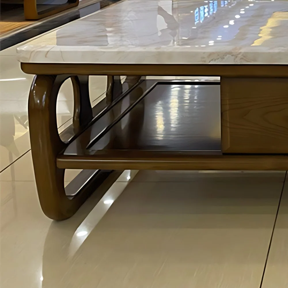 Mesa de centro rectangular con almacenamiento individual y tapa de mármol Clearhalo