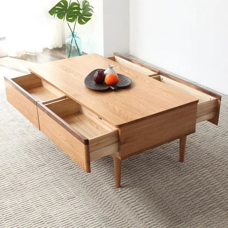 Mesa de centro rectangular escandinava con 5 cajones en color natural Clearhalo