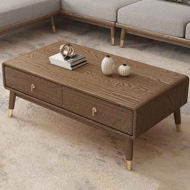 Mesa de centro rectangular de madera maciza con 4 patas Glam de 27" de ancho y almacenamiento Clearhalo