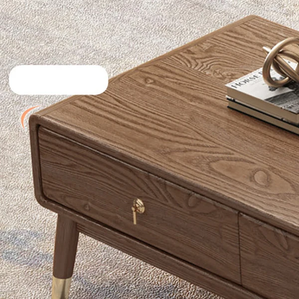 Mesa de centro rectangular de madera maciza con 4 patas Glam de 27" de ancho y almacenamiento Clearhalo