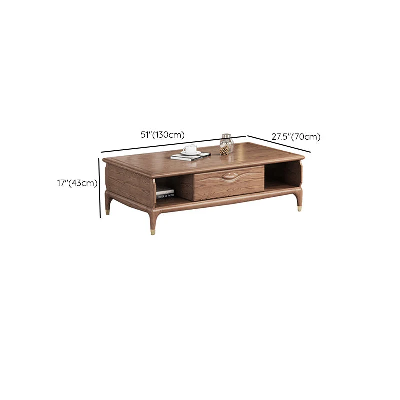 Mesa de centro rectangular de madera maciza, contemporánea, de 27" de ancho, con 4 patas y almacenamiento Clearhalo