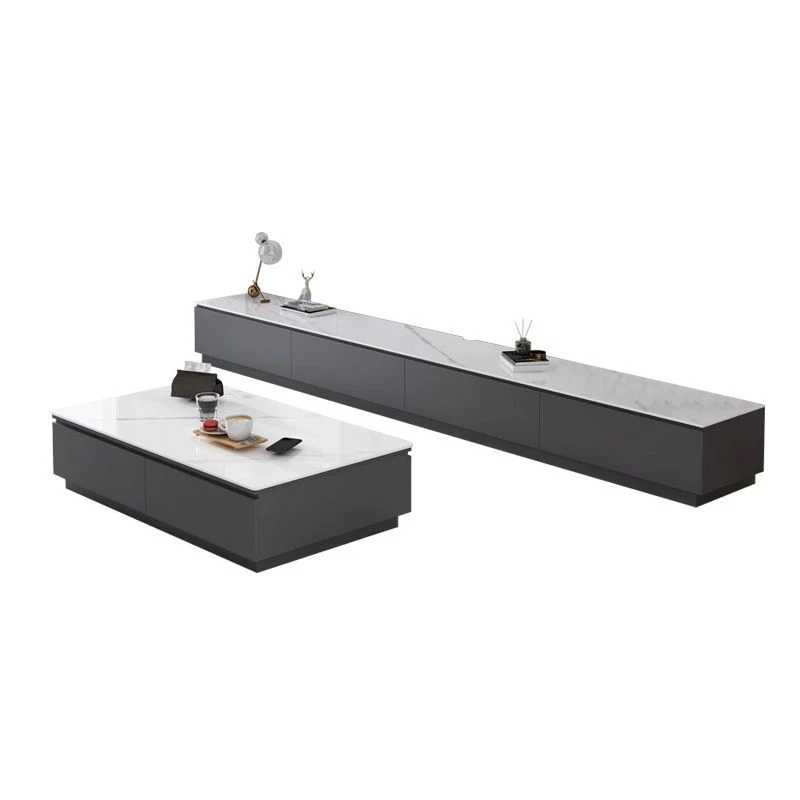 Mesa de centro rectangular de pizarra contemporánea blanca con almacenamiento Clearhalo