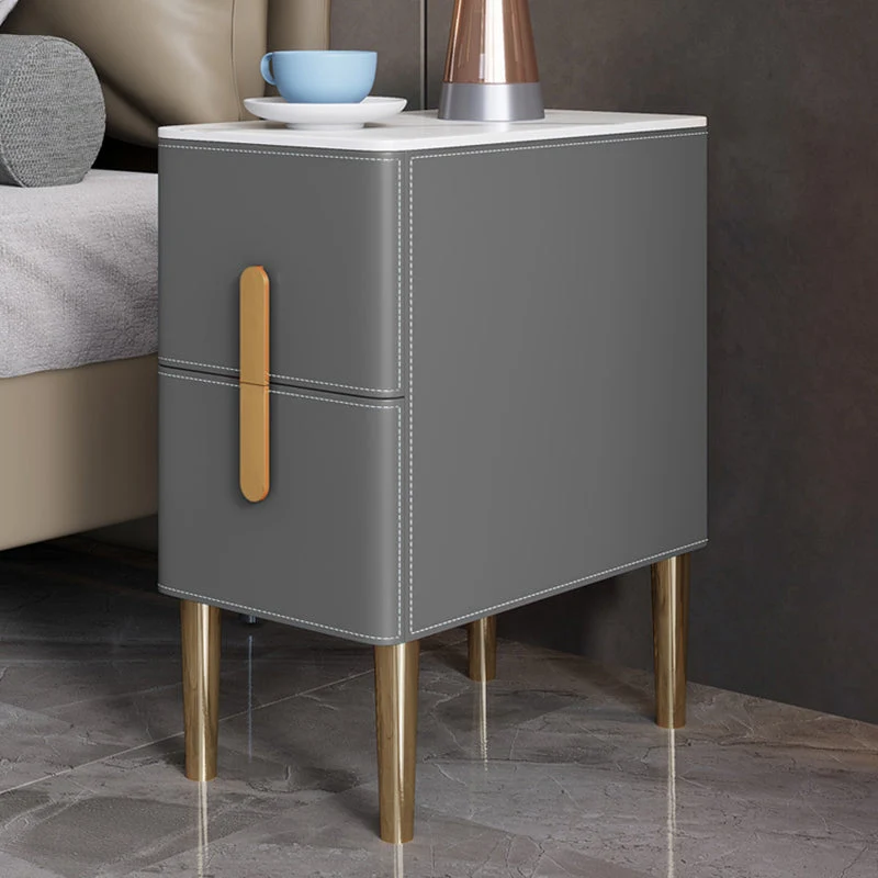 Mesa decorativa clásica Glam Mesita de noche de piedra con 2 cajones Gris Clearhalo