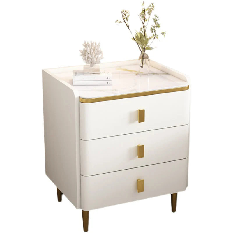 Mesa decorativa con panel base de madera Glam, mesita de noche con cajón, mesa de noche con patas Gris Clearhalo