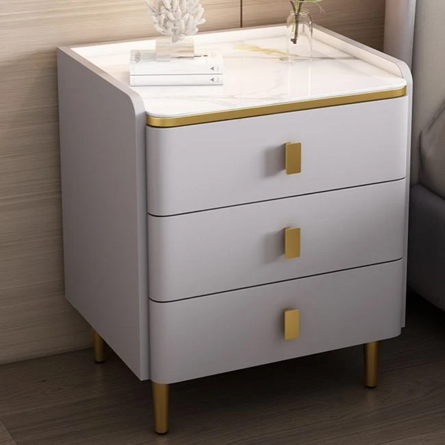 Mesa decorativa con panel base de madera Glam, mesita de noche con cajón, mesa de noche con patas Gris Clearhalo