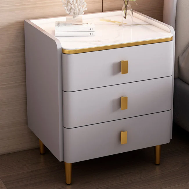 Mesa decorativa con panel base de madera Glam, mesita de noche con cajón, mesa de noche con patas Gris Clearhalo