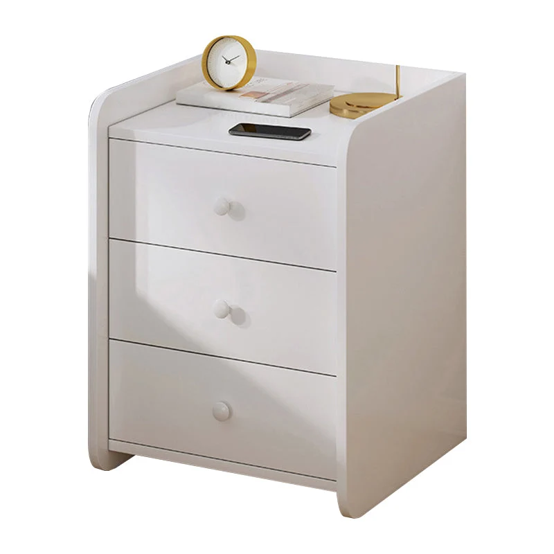 Mesa decorativa contemporánea Mesita de noche Acabado antiguo Cajón Almacenamiento Cama Mesita de noche Blanco Clearhalo
