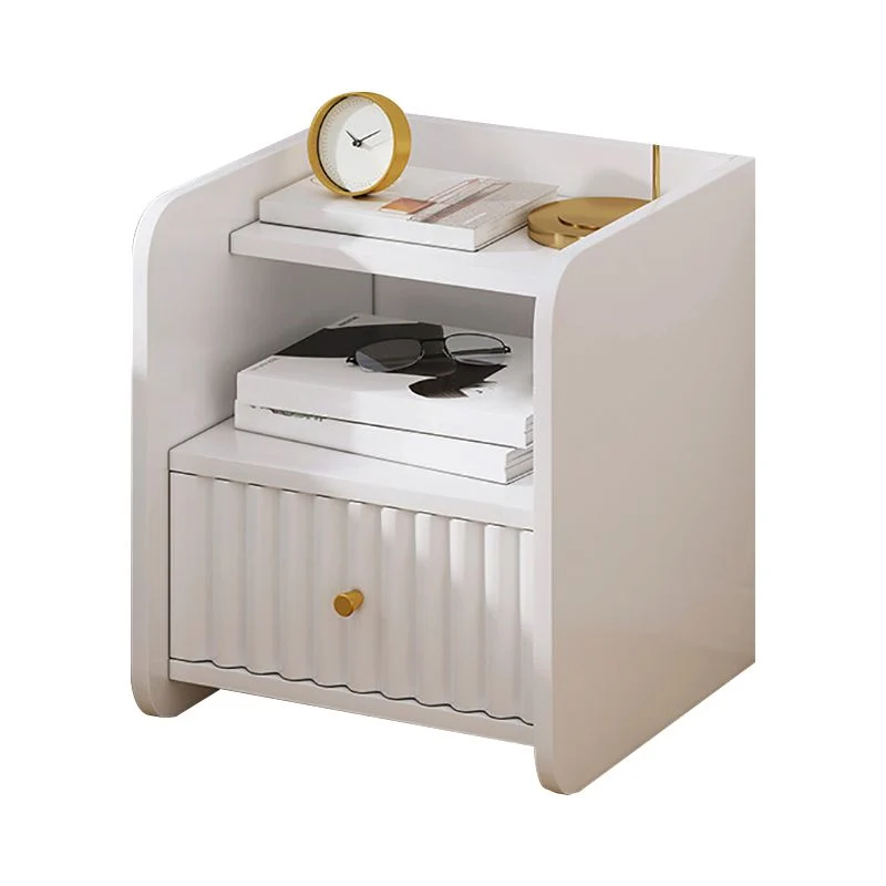 Mesa decorativa contemporánea Mesita de noche Acabado antiguo Cajón Almacenamiento Cama Mesita de noche Blanco Clearhalo