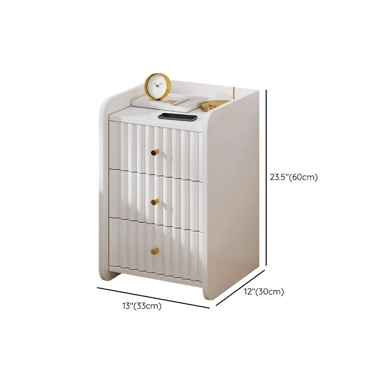 Mesa decorativa contemporánea Mesita de noche Acabado antiguo Cajón Almacenamiento Cama Mesita de noche Blanco Clearhalo