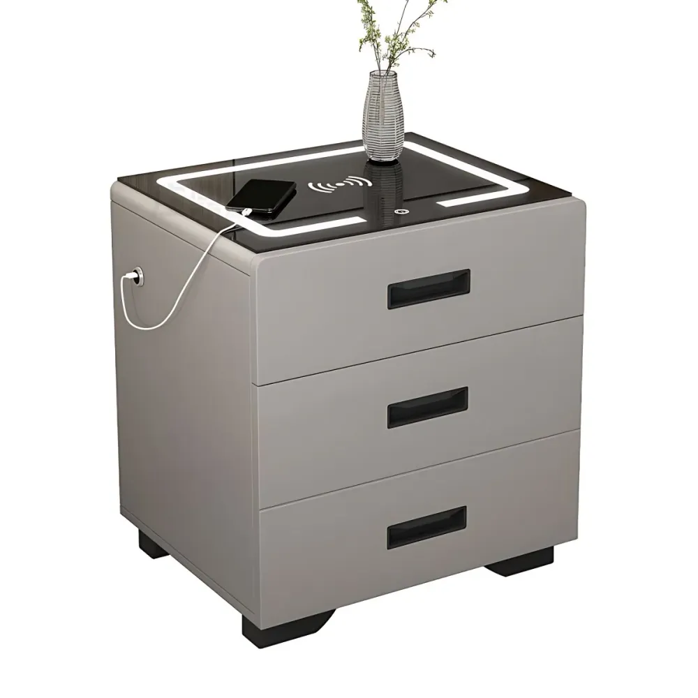 Mesa decorativa contemporánea Mesita de noche Cama de vidrio Mesita de noche para dormitorio Caqui Clearhalo