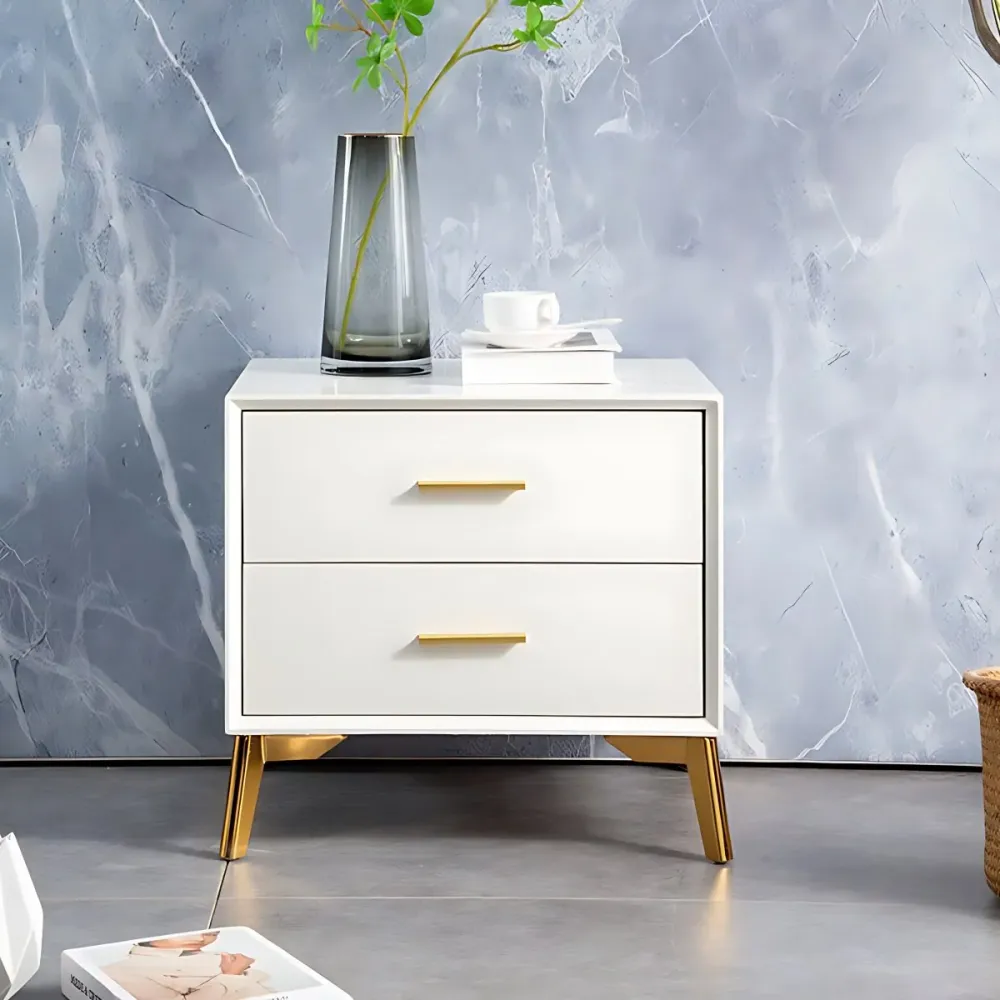 Mesa decorativa contemporánea Mesita de noche con 2 cajones para el hogar Blanco Clearhalo