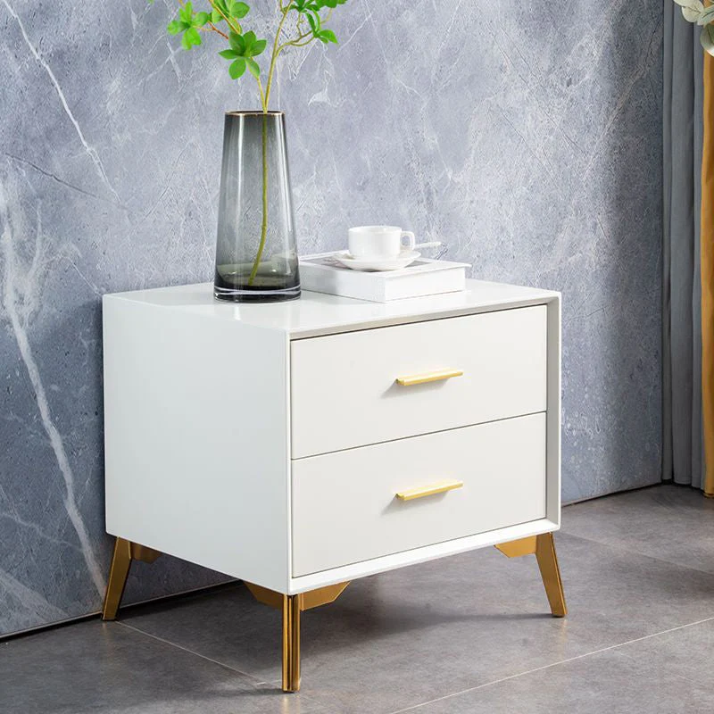 Mesa decorativa contemporánea Mesita de noche con 2 cajones para el hogar Blanco Clearhalo