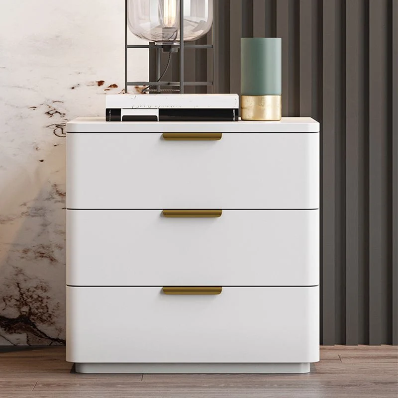 Mesa decorativa contemporánea Mesita de noche de cuero con 3 cajones Blanco Clearhalo