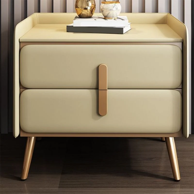 Mesa decorativa contemporánea Mesita de noche Mesita de noche con cama de piel sintética Gris Clearhalo